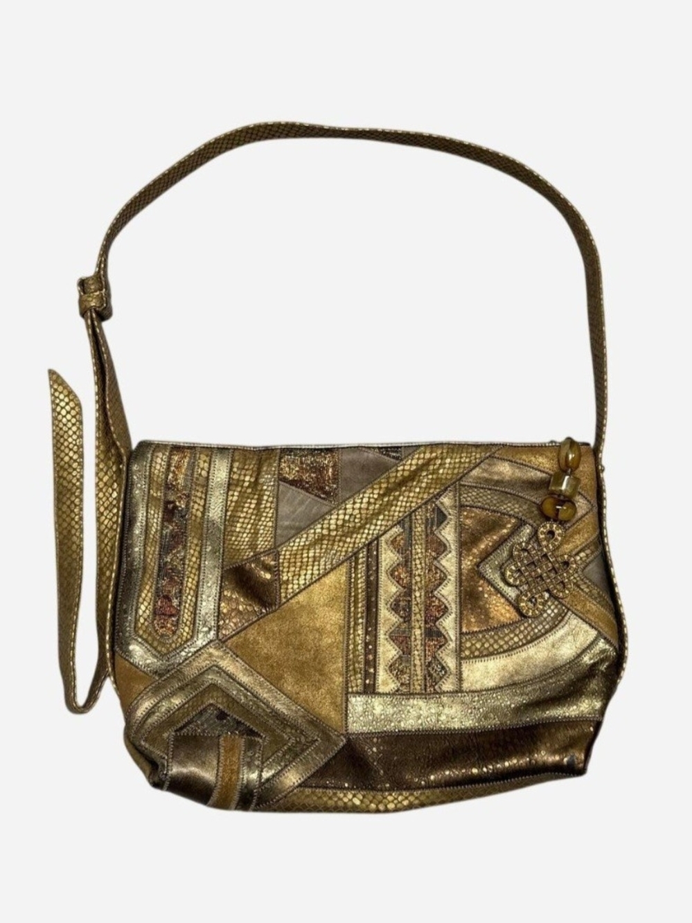 Gold Patchwork Shoulder Bag - Women's Elegant Evening Bag